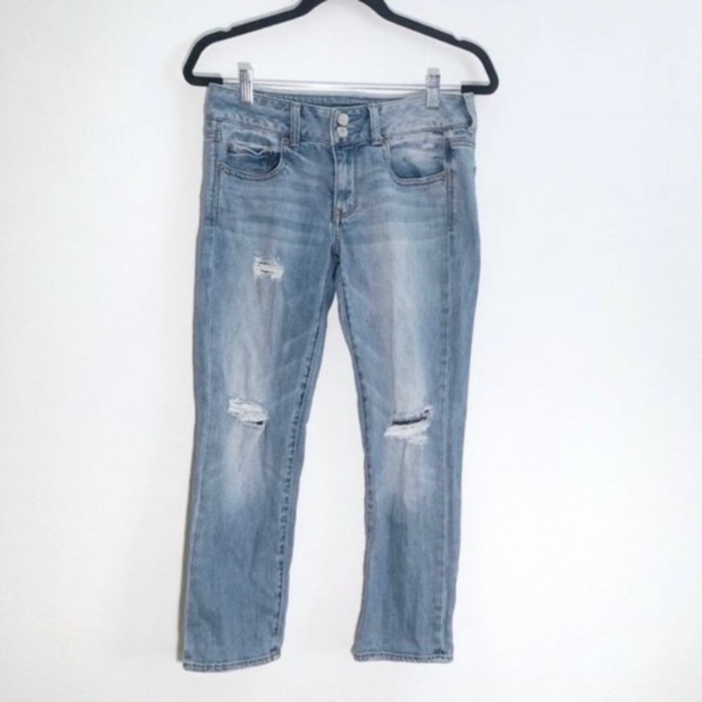 American Eagle Distressed Denim Artist Crop Jeans